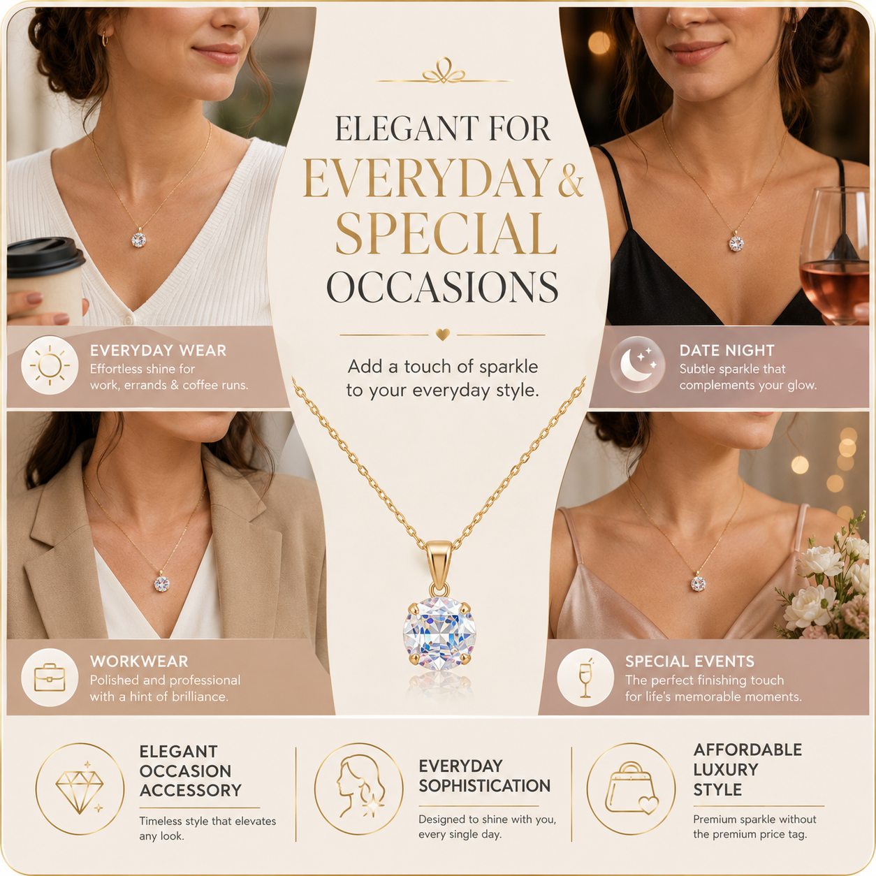 Sparkling Crystal Pendant Necklace Elegant Shimmer Necklace for Women – Luxury Inspired Crystal Jewelry