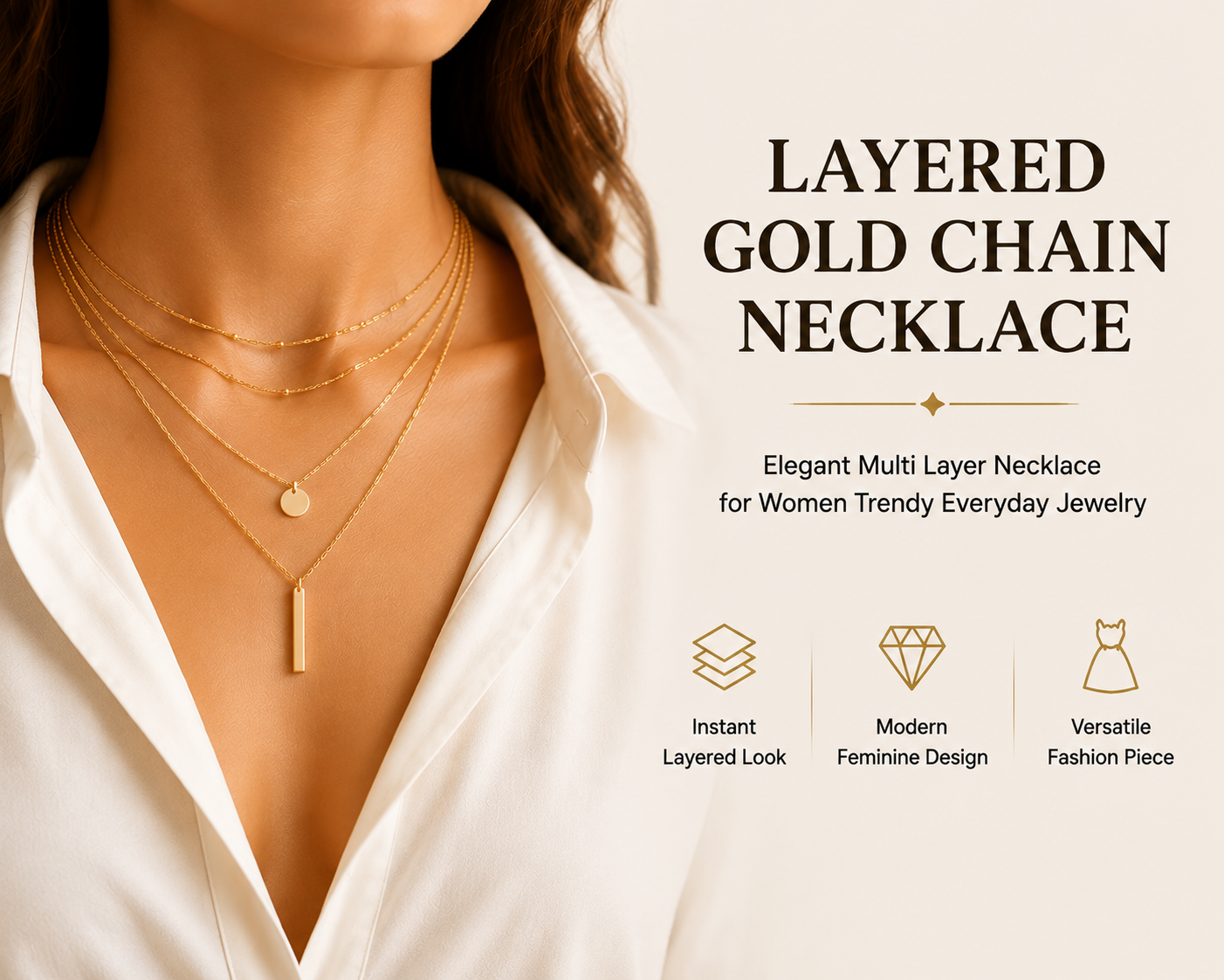 Layered Gold Chain Necklace – Elegant Multi Layer Necklace for Women Trendy Everyday Jewelry