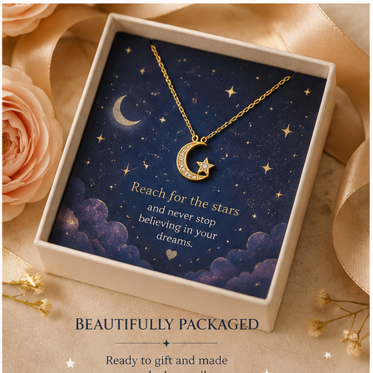 Celestial Pendant Necklace – Moon Inspired Gold Necklace for Women Dreamy Celestial Jewelry Gift
