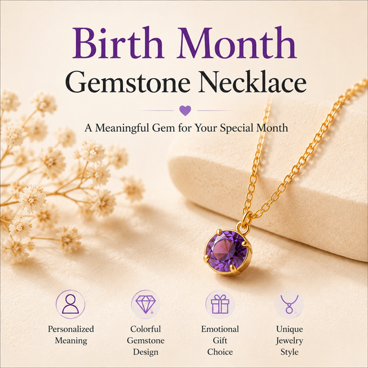 Birth Month Gemstone Necklace – Personalized Birthstone Color Pendant Necklace for Women Meaningful Gift Jewelry