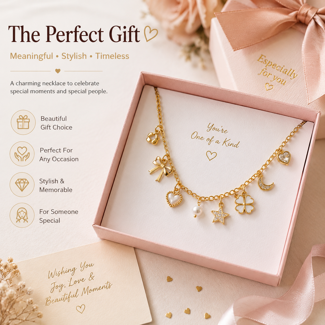 Charm Necklace – Cute Gold Multi Charm Pendant Necklace for Women Trendy Personalized Fashion Jewelry