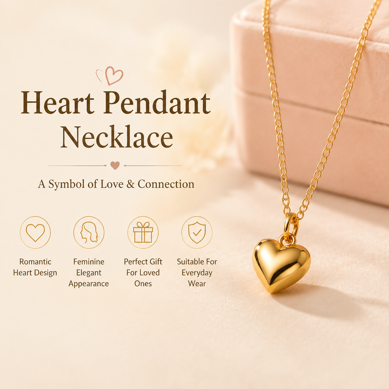 Heart Pendant Necklace – Romantic Gold Heart Necklace for Women Elegant Love-Inspired Jewelry Gift