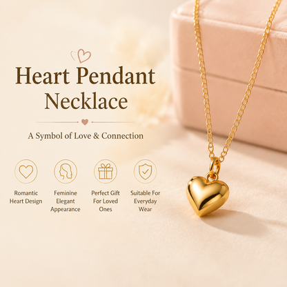Heart Pendant Necklace – Romantic Gold Heart Necklace for Women Elegant Love-Inspired Jewelry Gift
