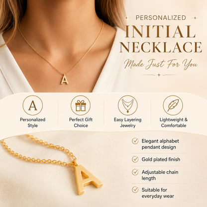 Personalized Initial Letter Necklace – Minimalist Gold Plated Alphabet Pendant Necklace for Women