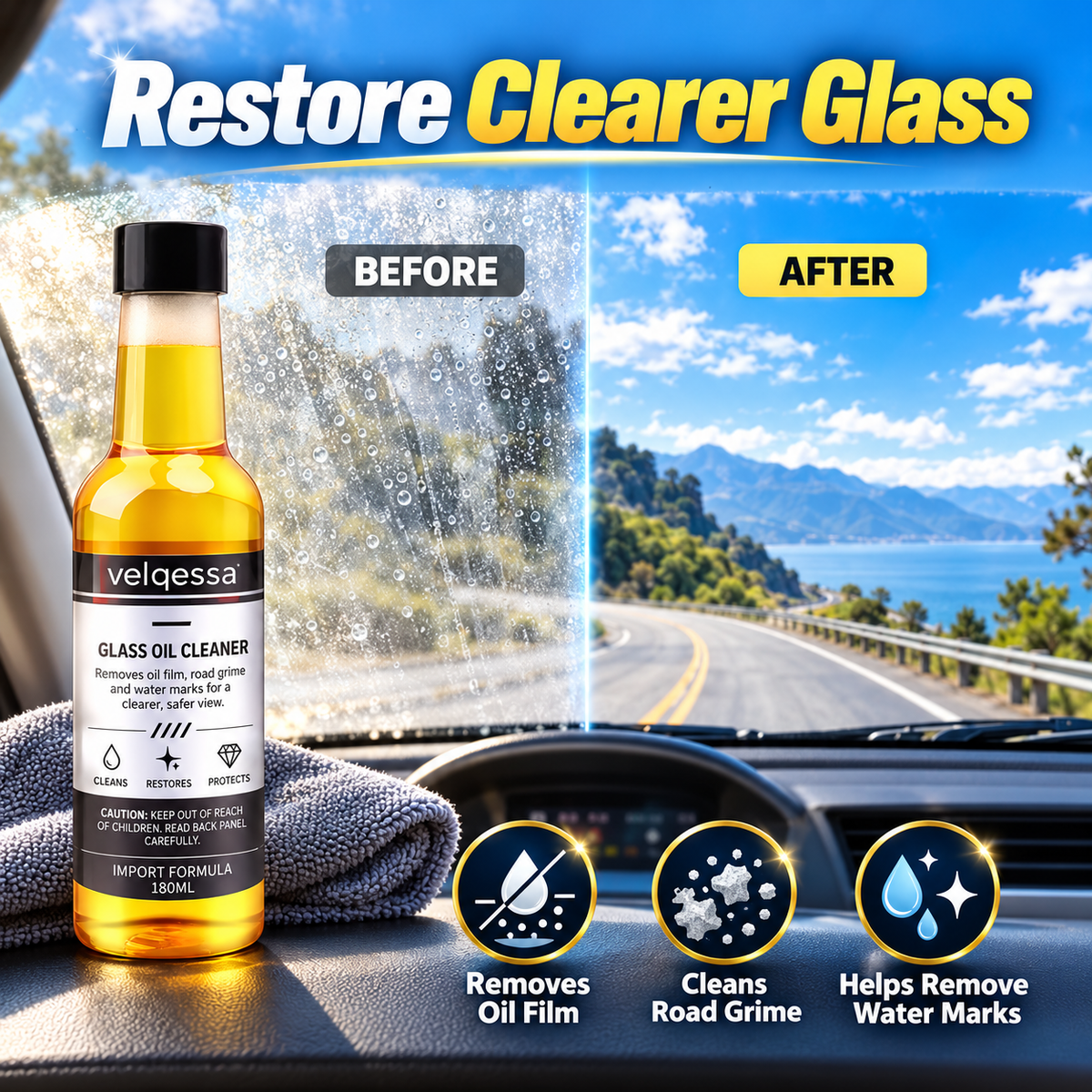 Windshield Oil Film Remover Spray – Fast Glass Cleaner for Clearer Driving Visibility