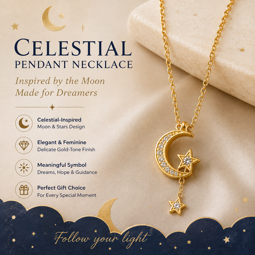 Celestial Pendant Necklace – Moon Inspired Gold Necklace for Women Dreamy Celestial Jewelry Gift