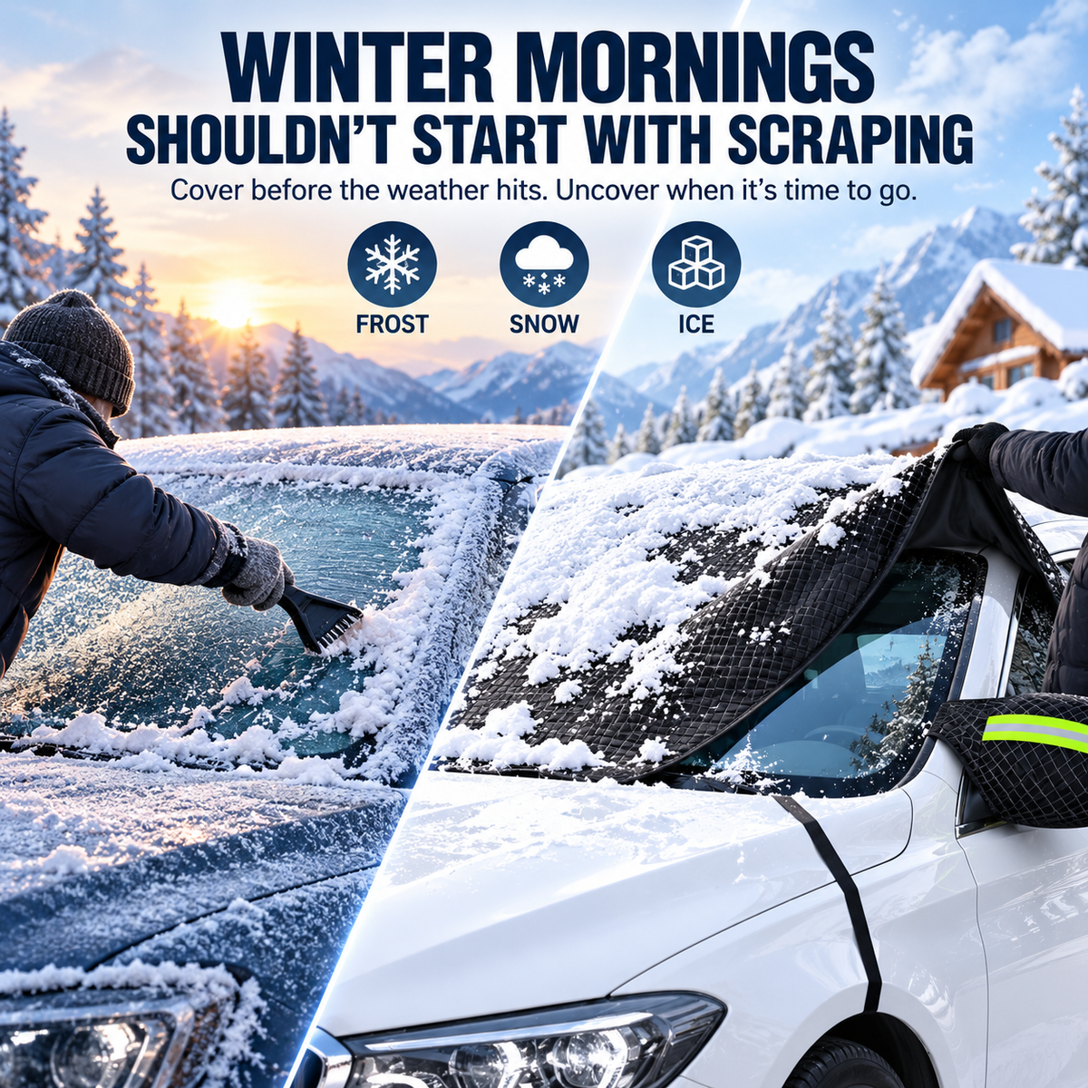 Car Windshield Protector Cover - Waterproof, All-Season Outdoor Wind Screen Shield for Most Vehicles (Snow, Ice, Frost, Dust, Rain Protection)