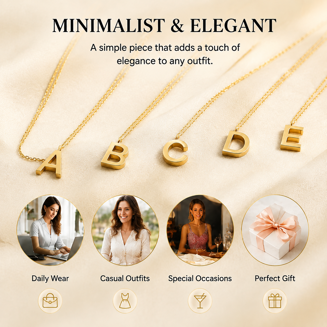Personalized Initial Letter Necklace – Minimalist Gold Plated Alphabet Pendant Necklace for Women