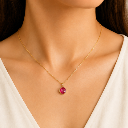Birth Month Gemstone Necklace – Personalized Birthstone Color Pendant Necklace for Women Meaningful Gift Jewelry