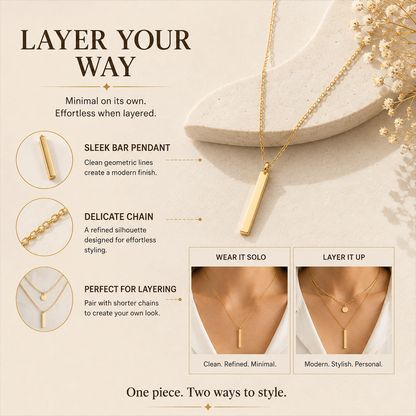 Bar Pendant Necklace – Modern Minimalist Gold-Tone Necklace for Women Everyday & Office Jewelry