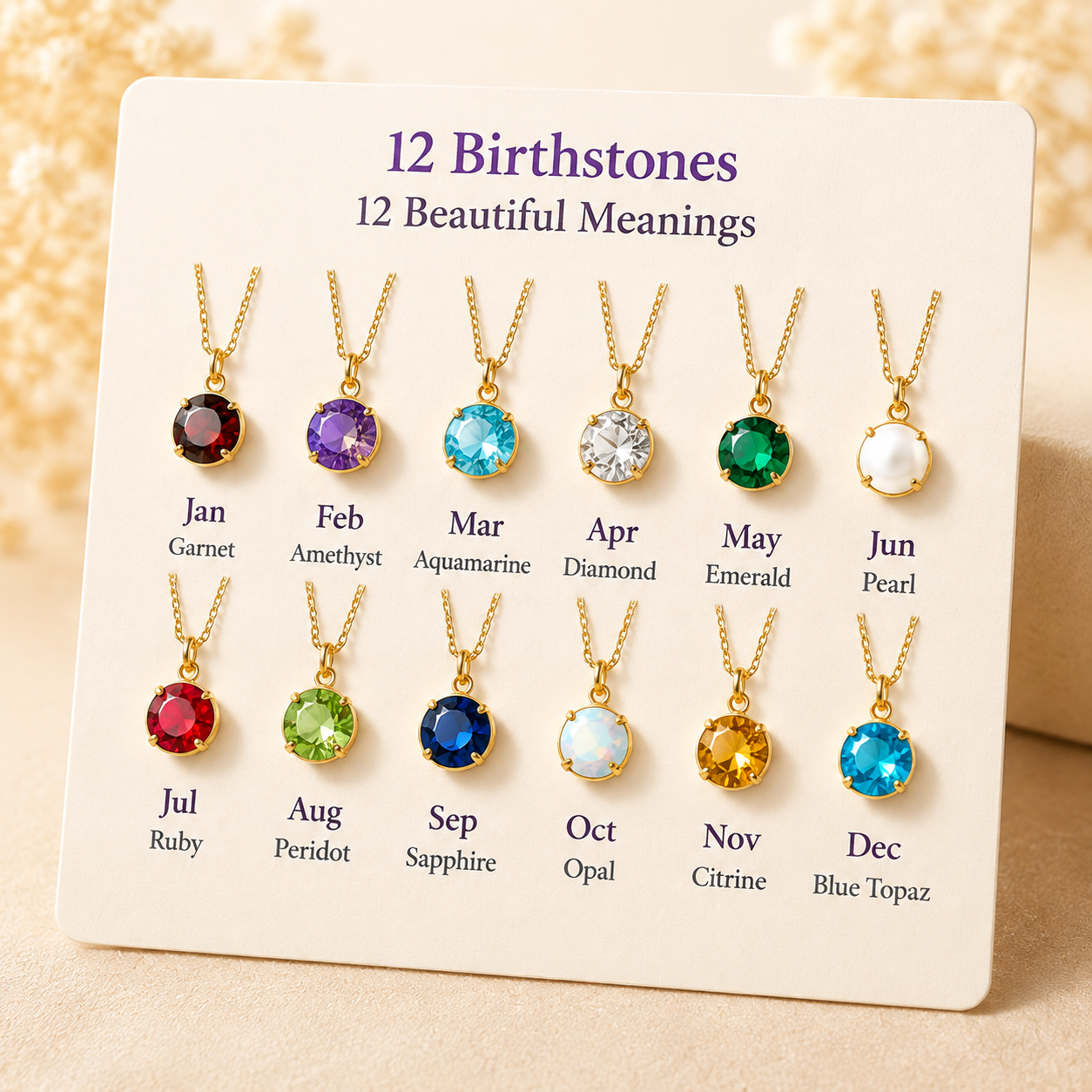 Birth Month Gemstone Necklace – Personalized Birthstone Color Pendant Necklace for Women Meaningful Gift Jewelry