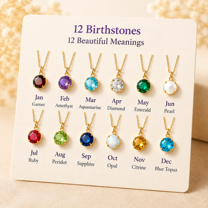 Birth Month Gemstone Necklace – Personalized Birthstone Color Pendant Necklace for Women Meaningful Gift Jewelry