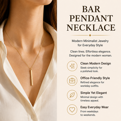 Bar Pendant Necklace – Modern Minimalist Gold-Tone Necklace for Women Everyday & Office Jewelry