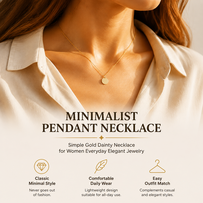 Minimalist Pendant Necklace – Simple Gold Dainty Necklace for Women Everyday Elegant Jewelry