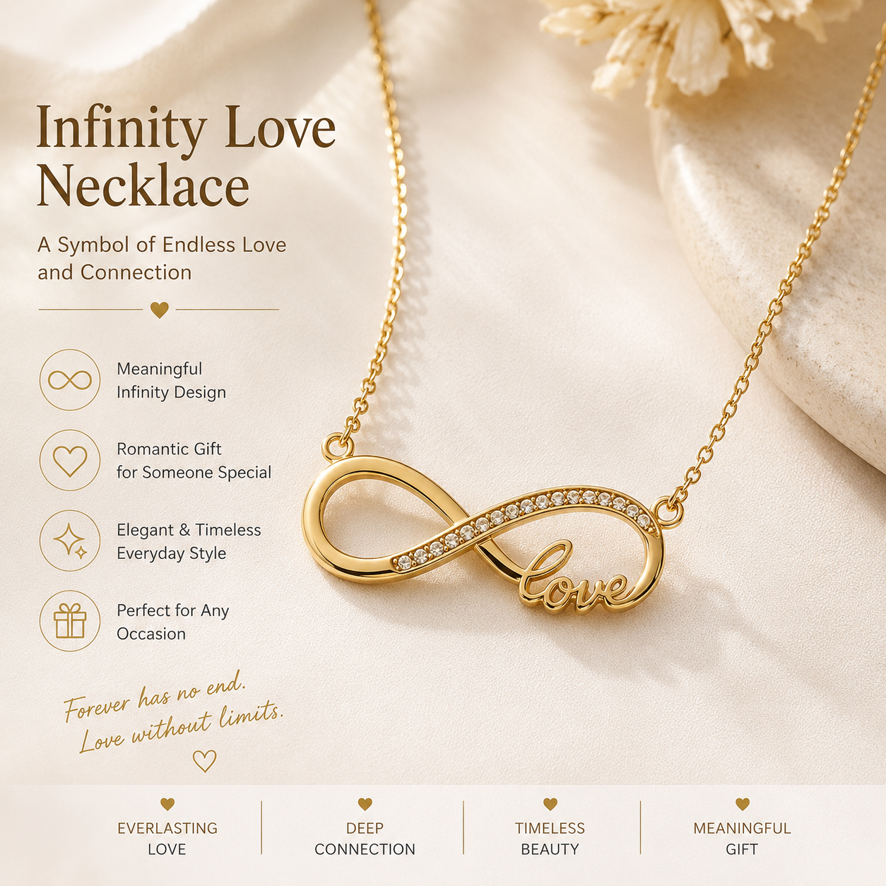 Infinity Love Necklace – Elegant Infinity Symbol Pendant Necklace for Women Romantic Meaningful Gift Jewelry