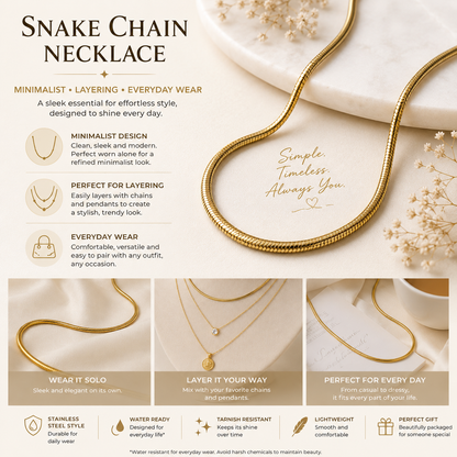 Snake Chain Necklace – Elegant Gold Stainless Steel Necklace for Women Modern Minimalist Everyday Jewelry