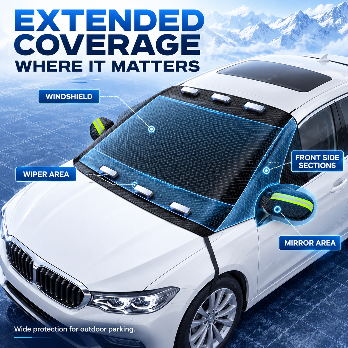 Car Windshield Protector Cover - Waterproof, All-Season Outdoor Wind Screen Shield for Most Vehicles (Snow, Ice, Frost, Dust, Rain Protection)