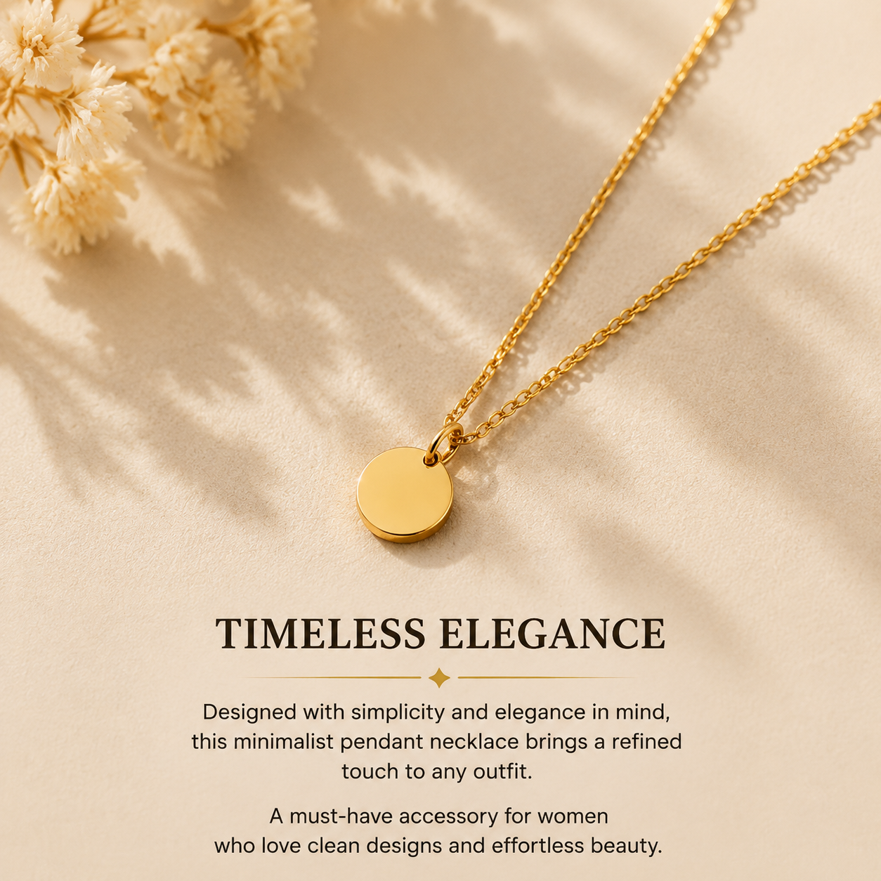 Minimalist Pendant Necklace – Simple Gold Dainty Necklace for Women Everyday Elegant Jewelry