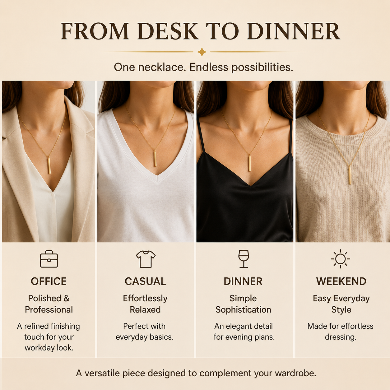 Bar Pendant Necklace – Modern Minimalist Gold-Tone Necklace for Women Everyday & Office Jewelry