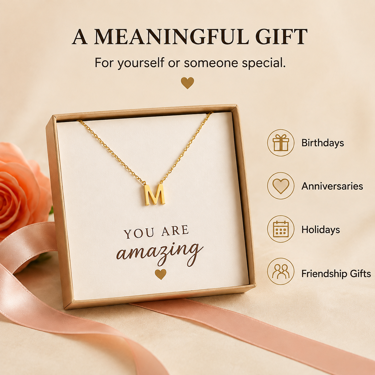 Personalized Initial Letter Necklace – Minimalist Gold Plated Alphabet Pendant Necklace for Women