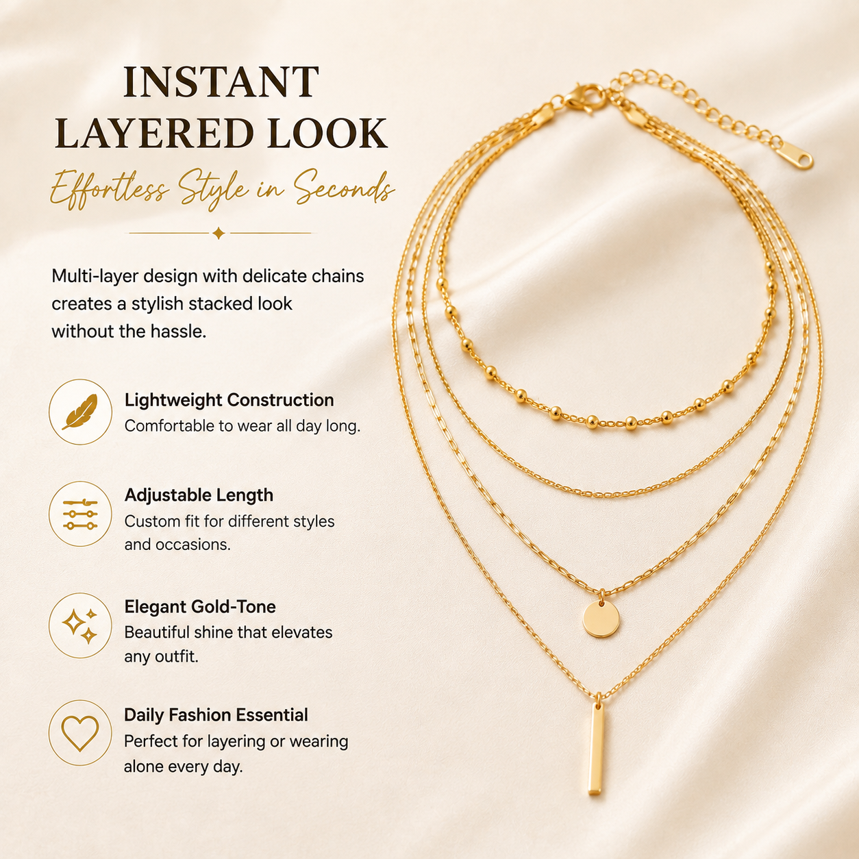 Layered Gold Chain Necklace – Elegant Multi Layer Necklace for Women Trendy Everyday Jewelry