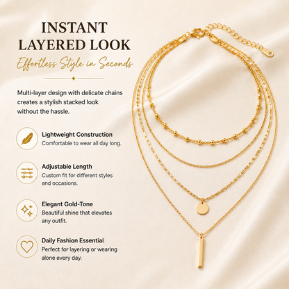 Layered Gold Chain Necklace – Elegant Multi Layer Necklace for Women Trendy Everyday Jewelry