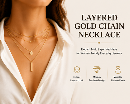 Layered Gold Chain Necklace – Elegant Multi Layer Necklace for Women Trendy Everyday Jewelry
