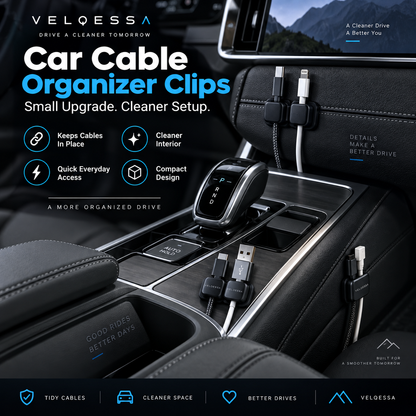 Car Cable Organizer Clips – Compact Cord Management Holders for Charging Cables & Car Interior Organization