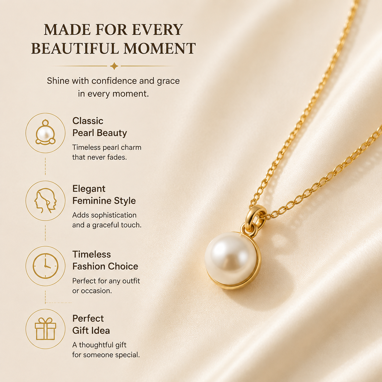 Pearl Pendant Necklace – Elegant Pearl Necklace for Women Classic Feminine Jewelry Gift With Timeless Style