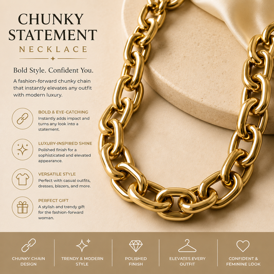 Chunky Statement Necklace – Bold Fashion Chain Necklace for Women Trendy Luxury-Inspired Jewelry
