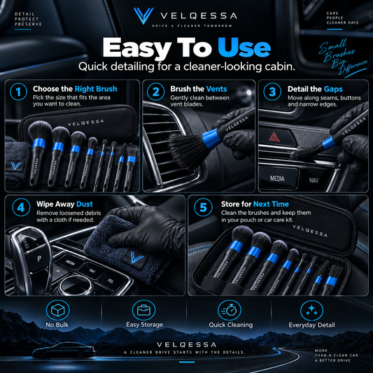 Car Detailing Brush Set – Multi-Size Interior Cleaning Brushes for Air Vents, Dashboard, Wheels & Tight Spaces