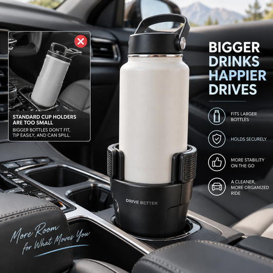 Car Cup Holder Expander – Adjustable Large Bottle & Tumbler Adapter for Travel Mugs, Water Bottles & Everyday Driving