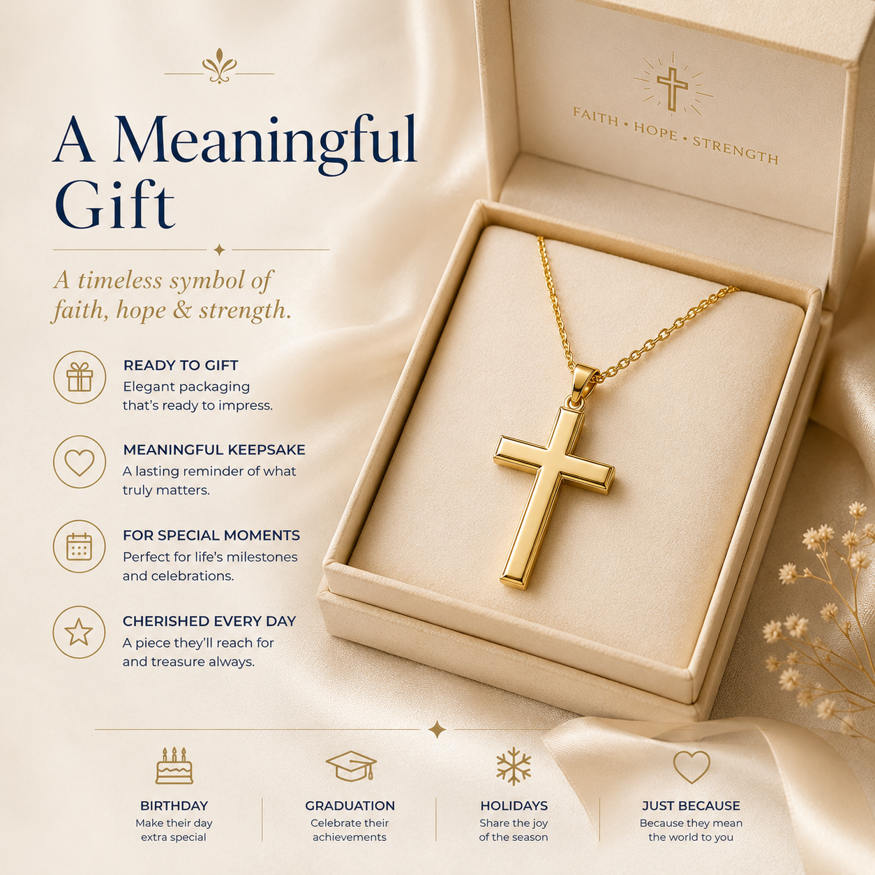 Cross Pendant Necklace – Elegant Faith-Inspired Necklace for Women & Men Meaningful Jewelry Gift