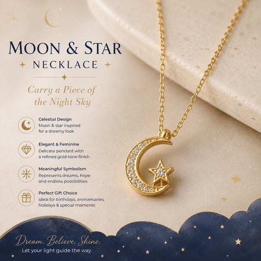 Moon & Star Necklace – Celestial Pendant Necklace for Women Romantic Galaxy Jewelry Gift