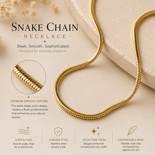 Snake Chain Necklace – Elegant Gold Stainless Steel Necklace for Women Modern Minimalist Everyday Jewelry