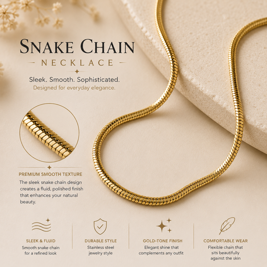 Snake Chain Necklace – Elegant Gold Stainless Steel Necklace for Women Modern Minimalist Everyday Jewelry