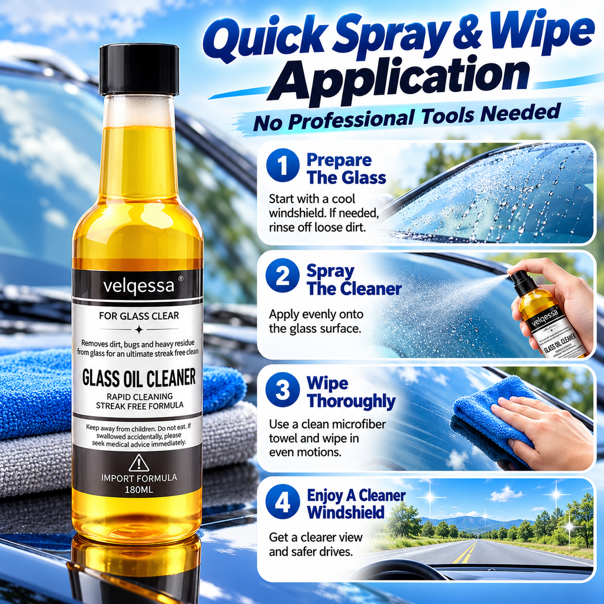 Windshield Oil Film Remover Spray – Fast Glass Cleaner for Clearer Driving Visibility