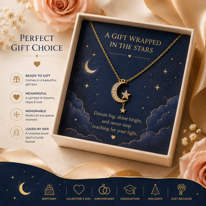 Moon & Star Necklace – Celestial Pendant Necklace for Women Romantic Galaxy Jewelry Gift